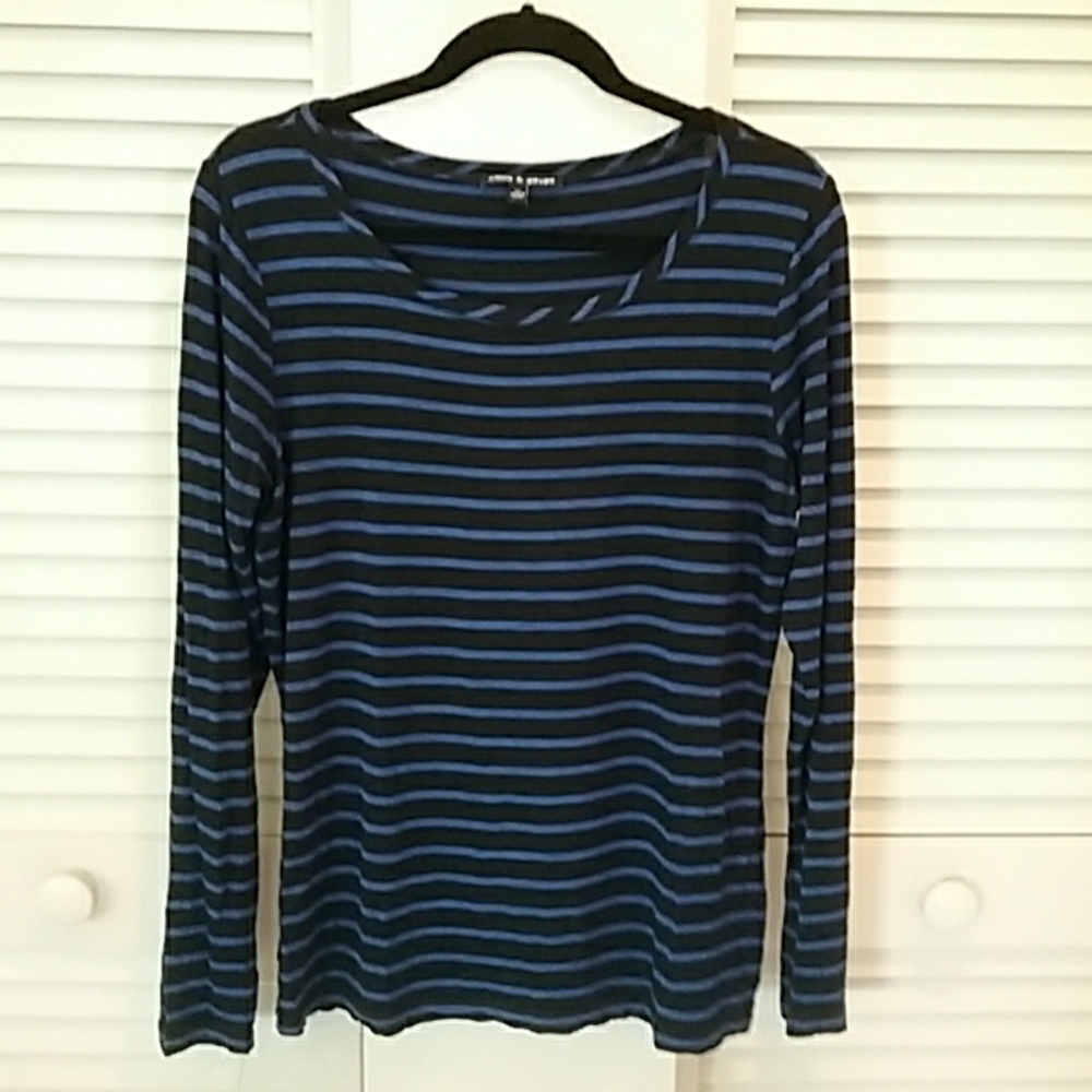 Cable & Gauge Royal Blue & Black Knit top XL